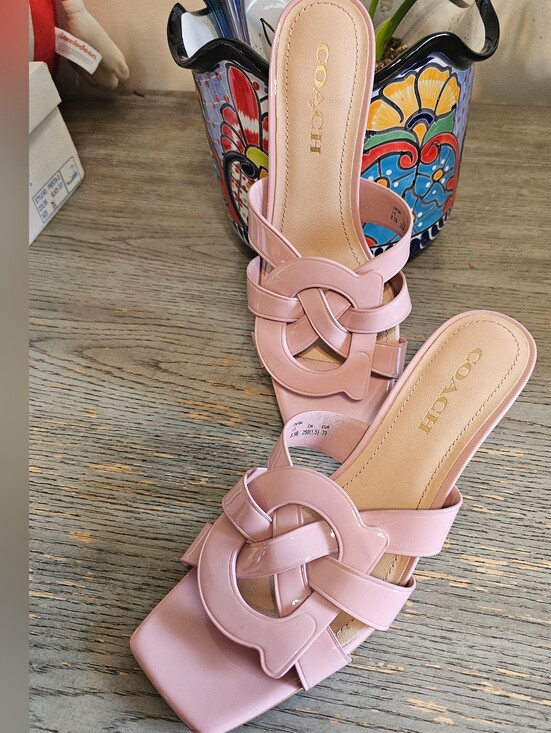 Coach Shoes - Women Coach Tillie Rose Pink Patent Leather Sandal Fashion Heels Slides Size 8.5